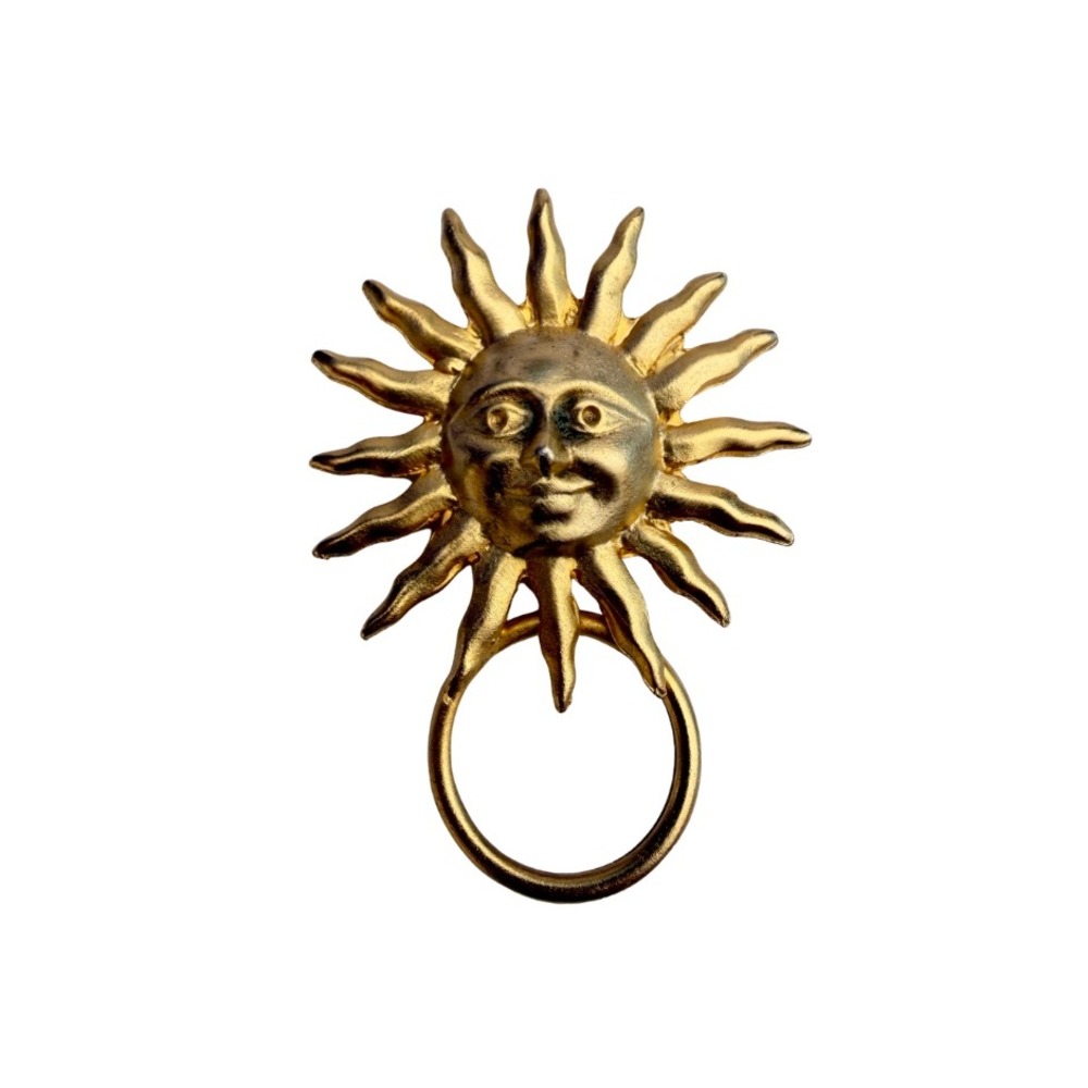 Sun Face Brooch‎ Eyeglass Holder Gold Tone Celestial VTG Sunburst Astrology Pin
